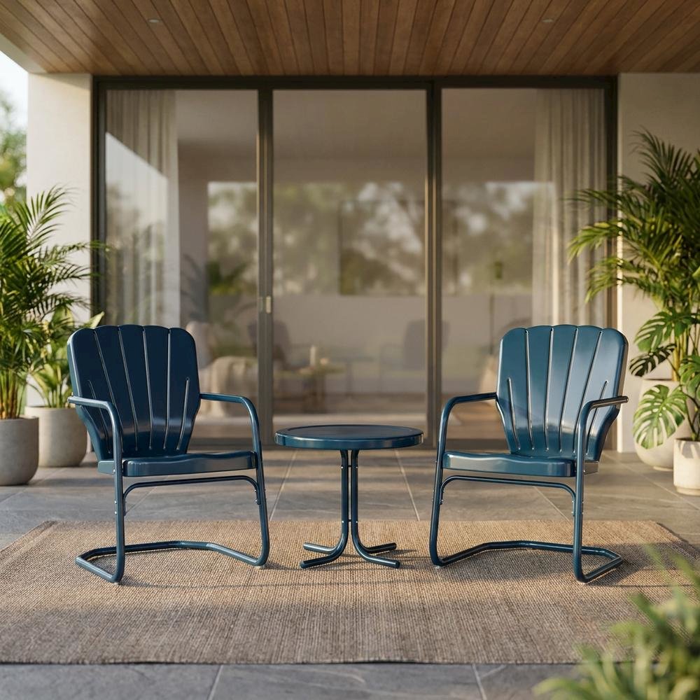 Navy Outdoor Chat Set with 2 Chairs and Side Table for Cozy Relaxing. Picture 3