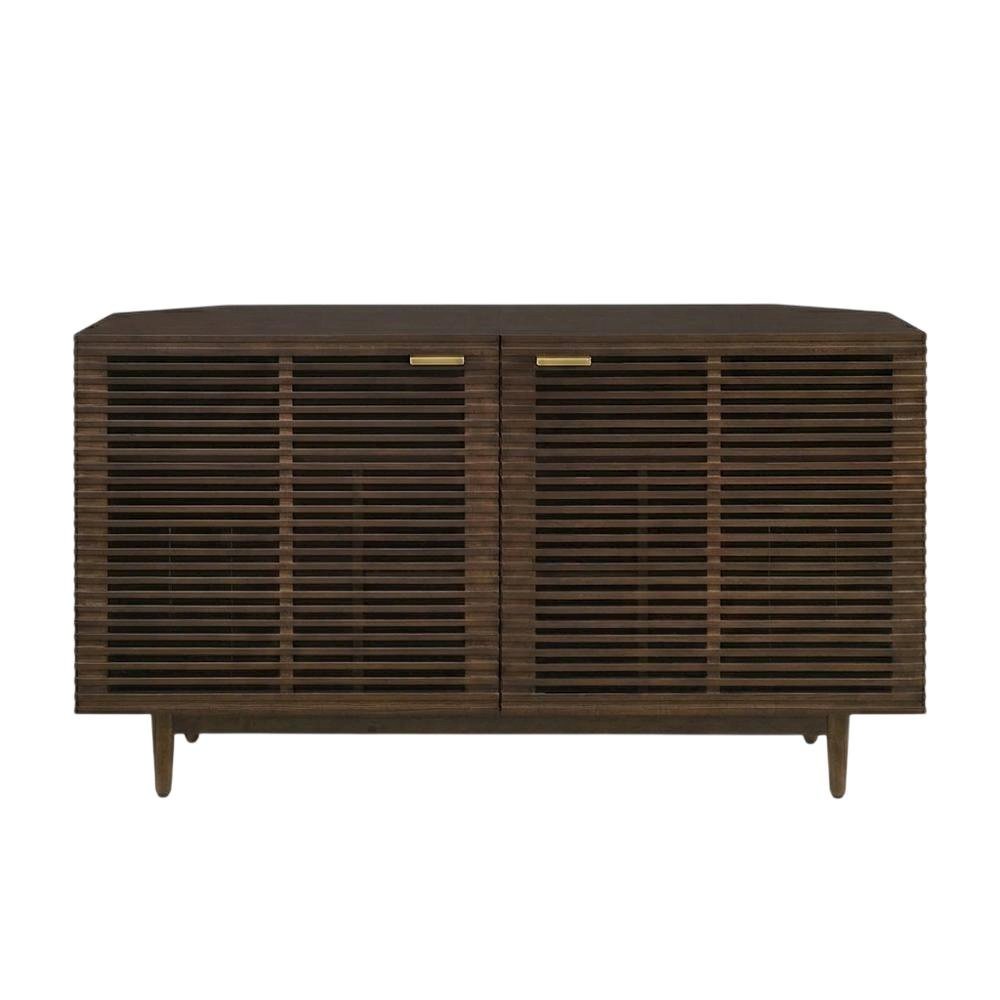 Corner record player cabinet with vinyl storage in wood finish and modern design. Picture 4