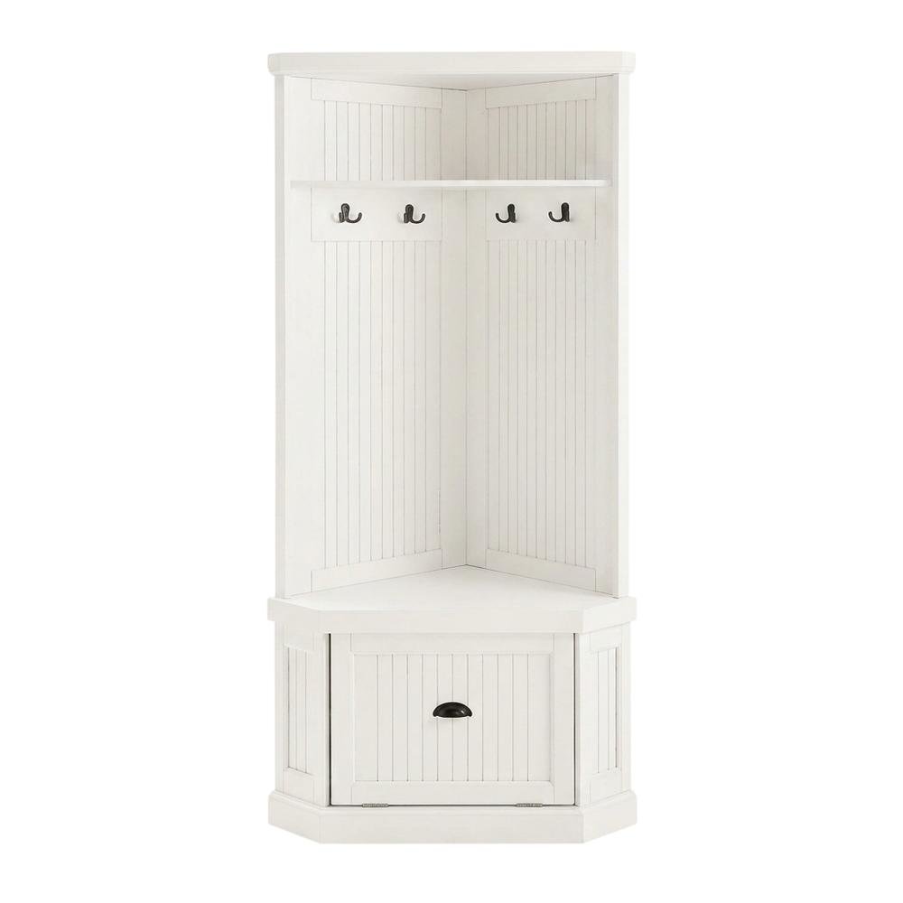 Distressed White Hall Tree with Anti-Tip Hardware and Storage Space. Picture 1