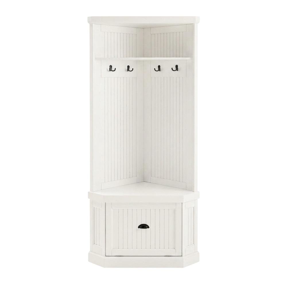 Distressed White Hall Tree with Anti-Tip Hardware and Storage Space. Picture 4