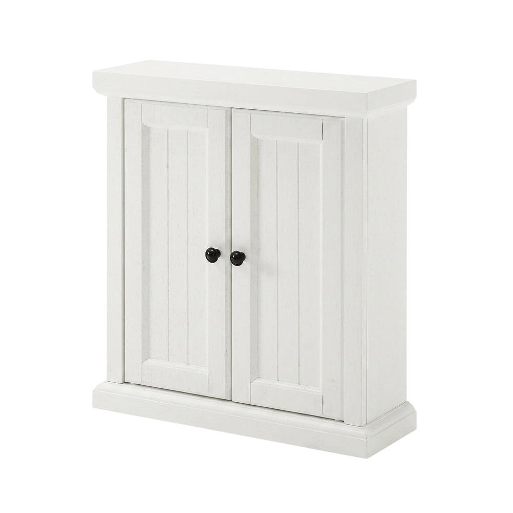 Distressed White Bathroom Wall Cabinet, Anti-Tip Hardware, Durable Construction. Picture 1