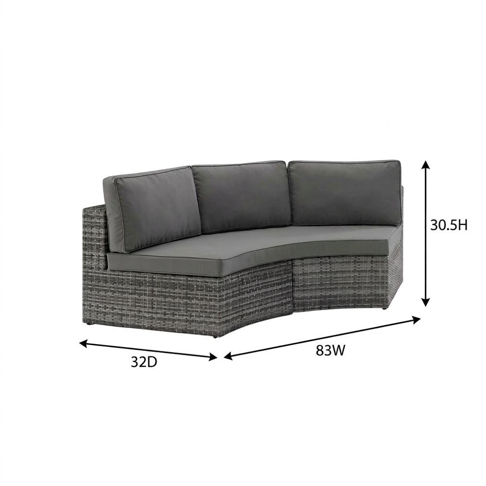 Gray Outdoor Wicker Round Sectional Sofa with Cushions and Sturdy Frame. Picture 7