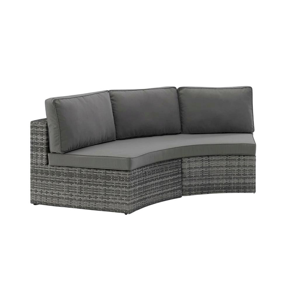 Gray Outdoor Wicker Round Sectional Sofa with Cushions and Sturdy Frame. Picture 1