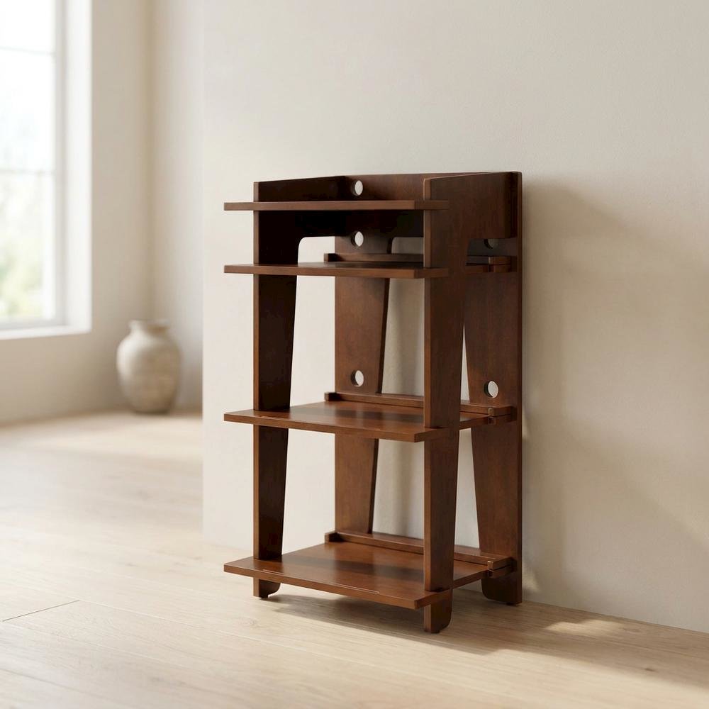 Brown turntable stand with anti-tip hardware and sturdy construction. Picture 3
