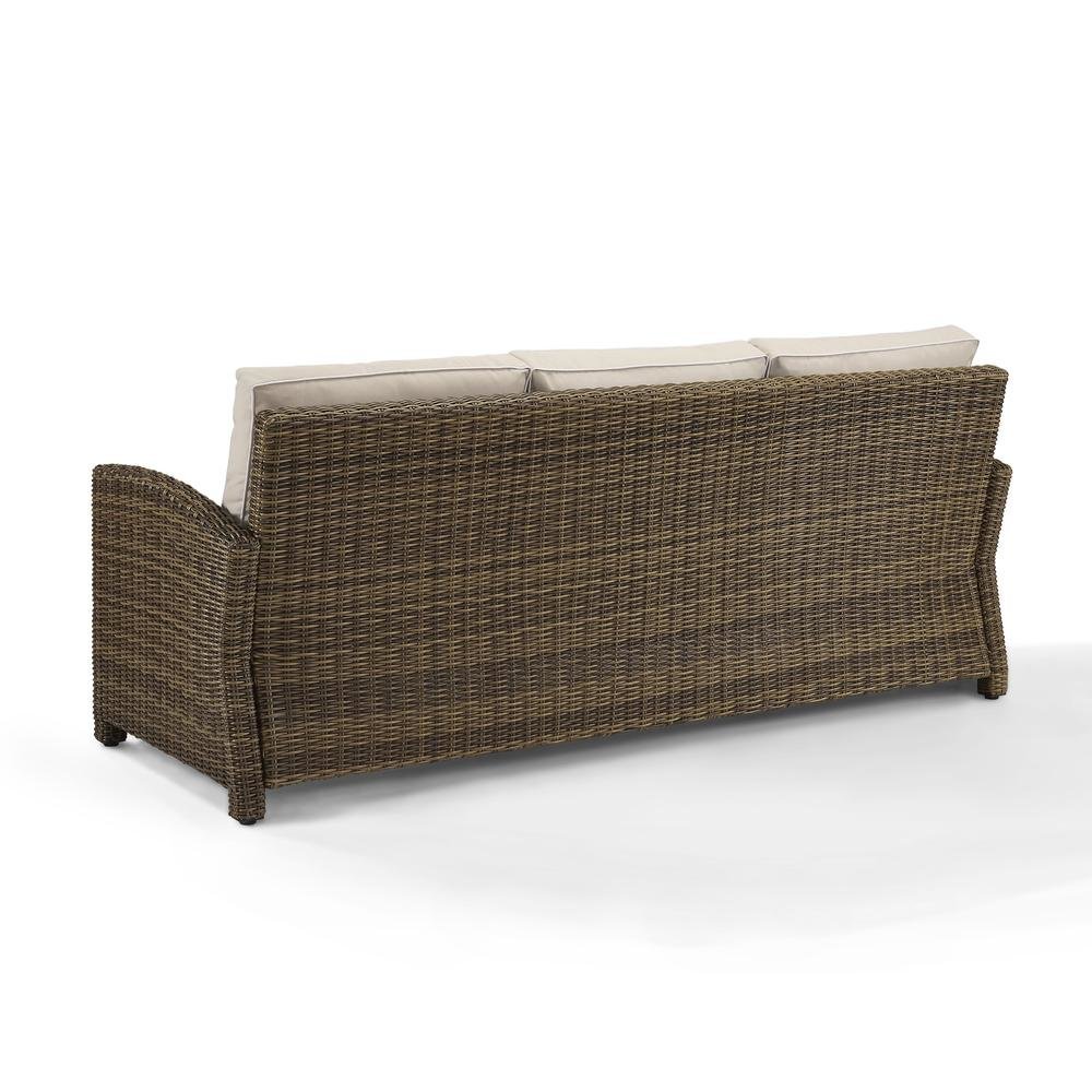 Elegant Beige Outdoor Sofa with All-Weather Resin Wicker Design. Picture 2