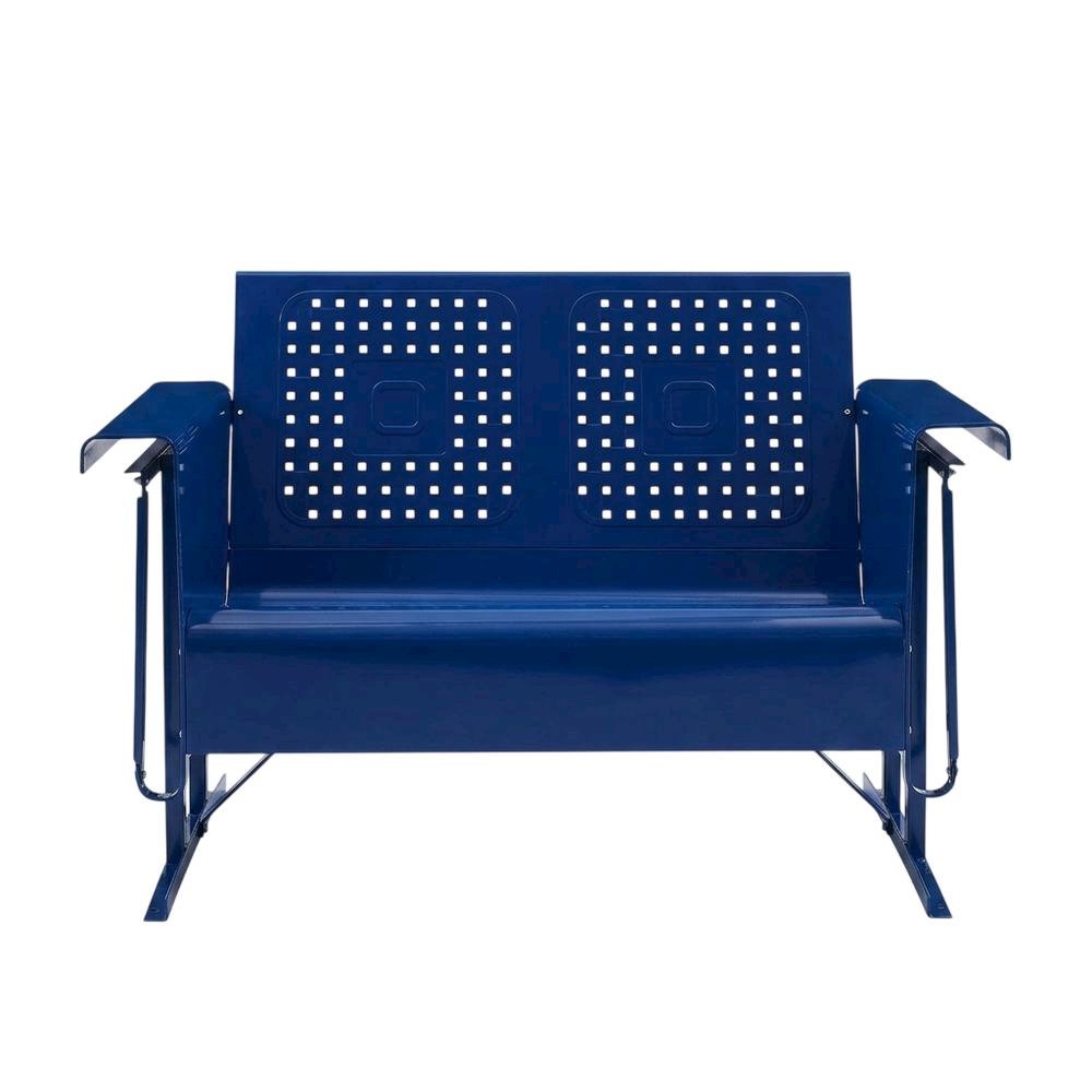 Navy Metal Patio Glider Bench – Outdoor Seating for Two with Retro Charm. Picture 4