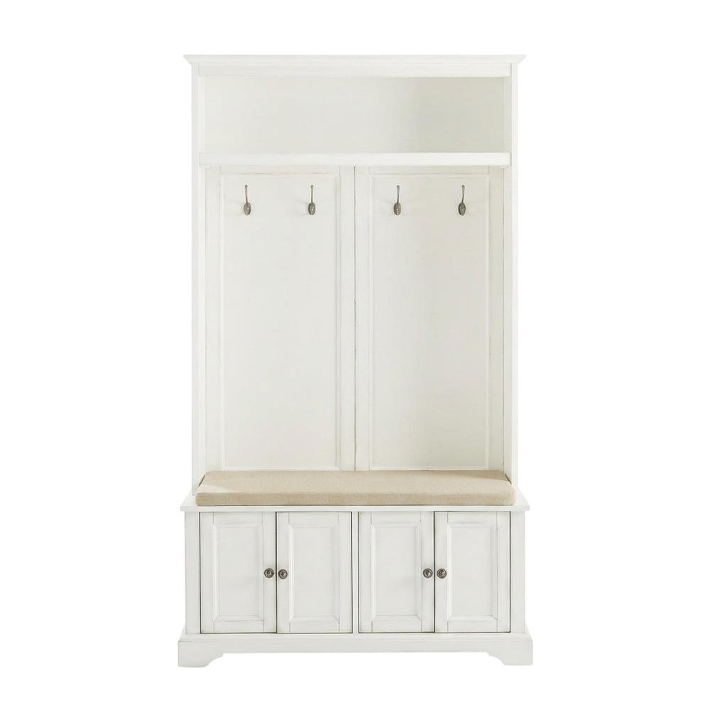 White Hall Tree, MDF Particle Board, Coat Hooks, Wide Entryway Organizer. Picture 4