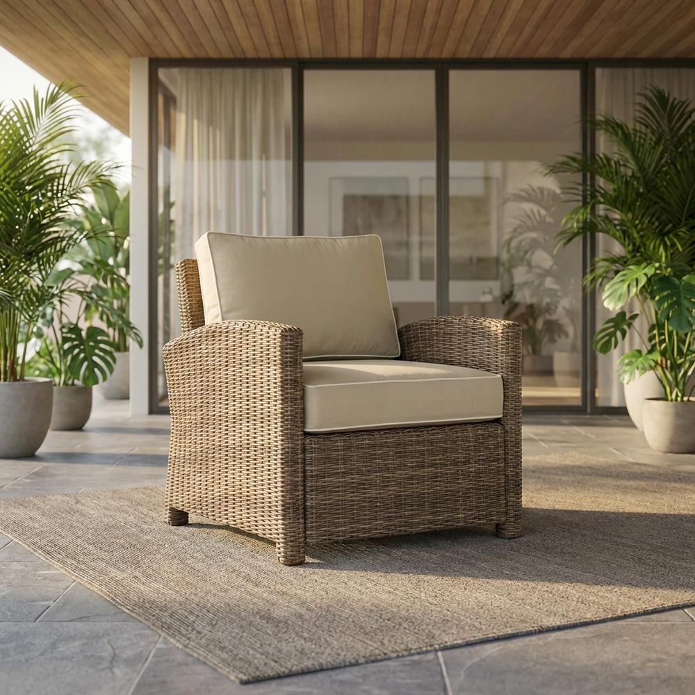 Weathered Brown Outdoor Wicker Arm Chair with Durable Frame and Comfortable. Picture 2