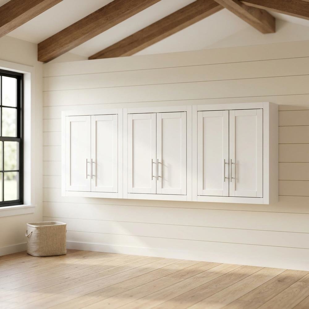 White 3-Piece Wall Storage Cabinet Set, MDF Birch Veneer. Picture 3