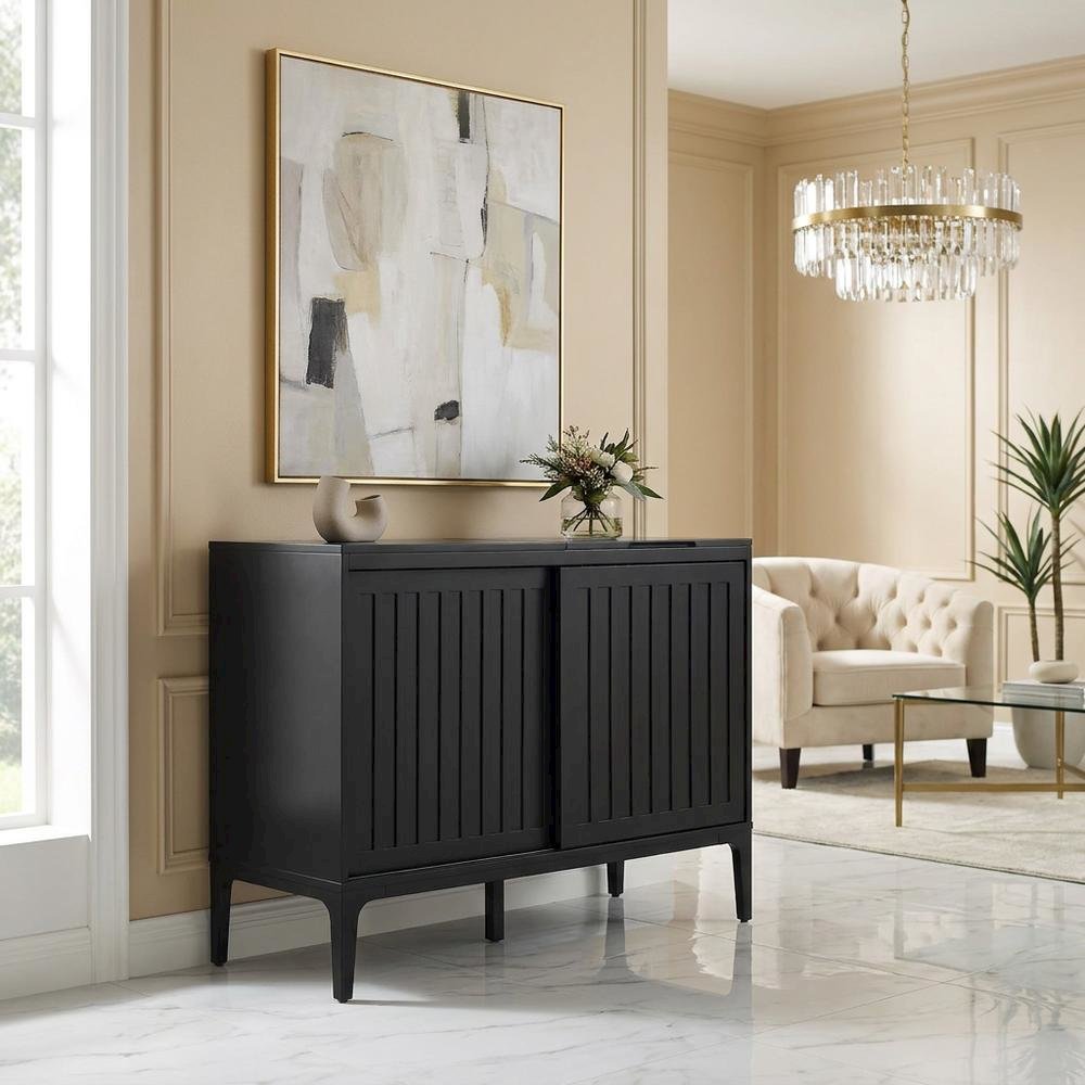 Large record player cabinet with vinyl storage in modern design. Picture 4