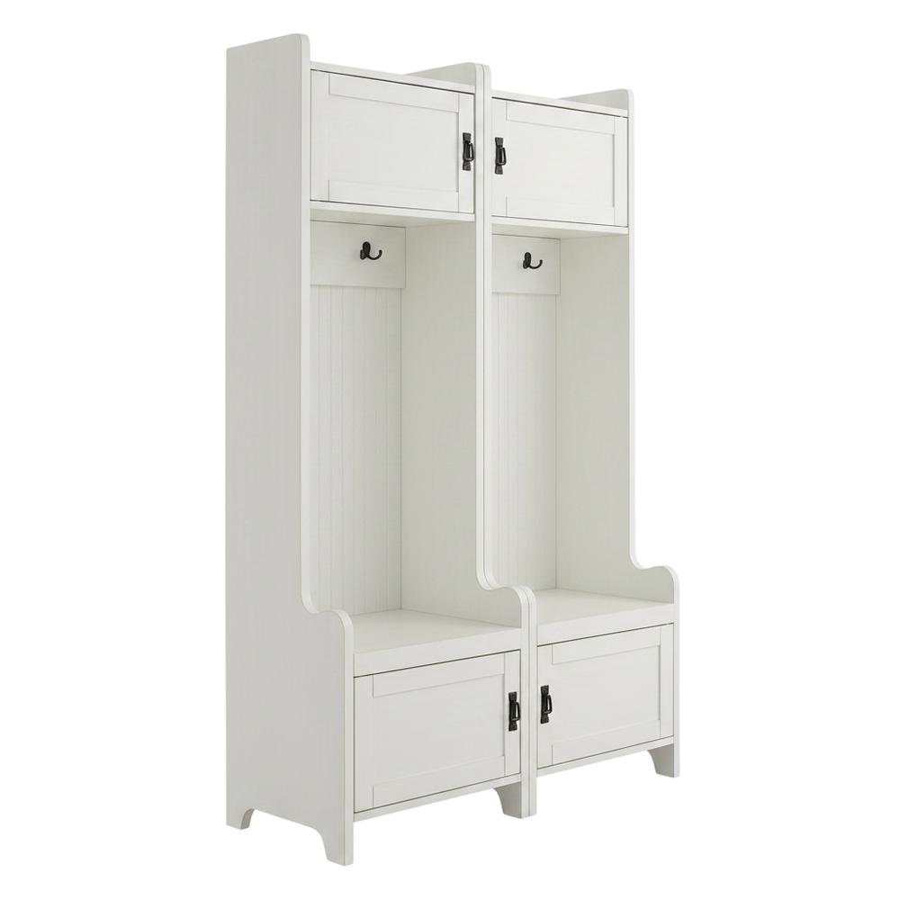 White entryway set with 2 hall trees for organized hallway storage. Picture 4