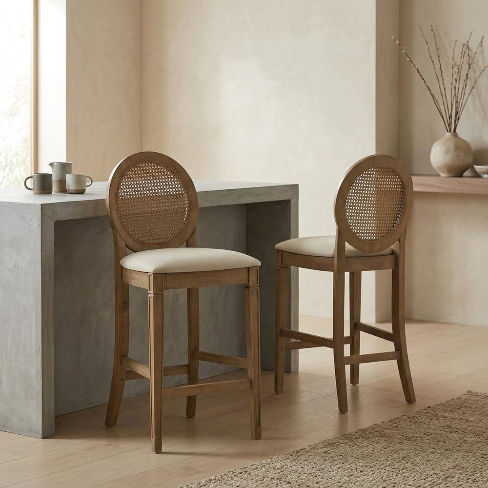 Cane-Back Counter Stool Set with Stylish Design and Durable Frame. Picture 5
