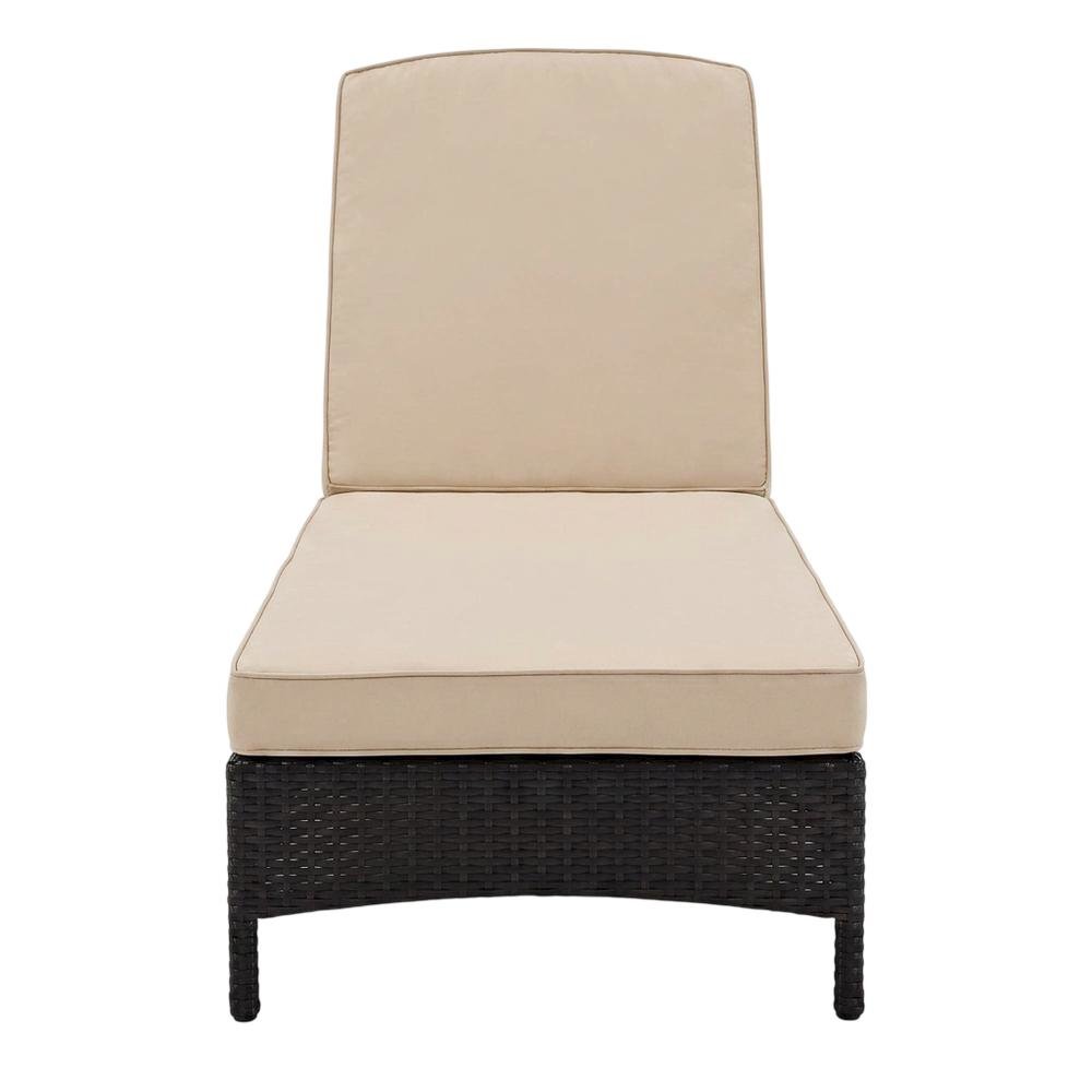 Outdoor Wicker Chaise Lounge Sand and Brown with Cushioned Seat for Relaxation. Picture 4