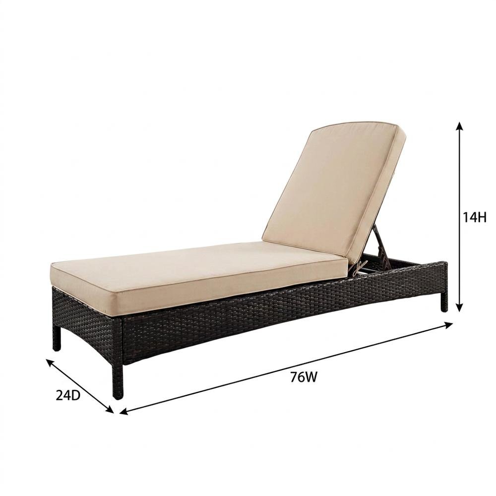 Outdoor Wicker Chaise Lounge Sand and Brown with Cushioned Seat for Relaxation. Picture 7