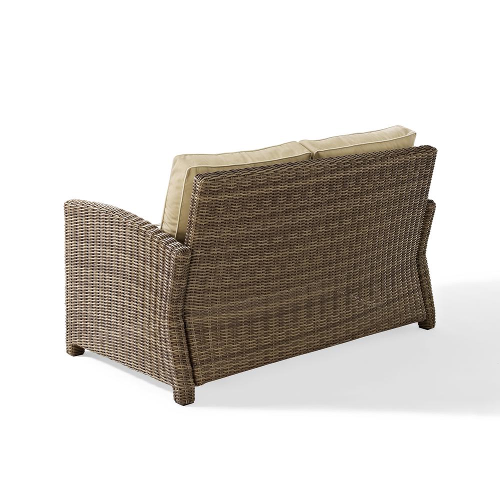 Outdoor Wicker Loveseat in Sand/Weathered Brown with Weather-Resistant Material. Picture 5