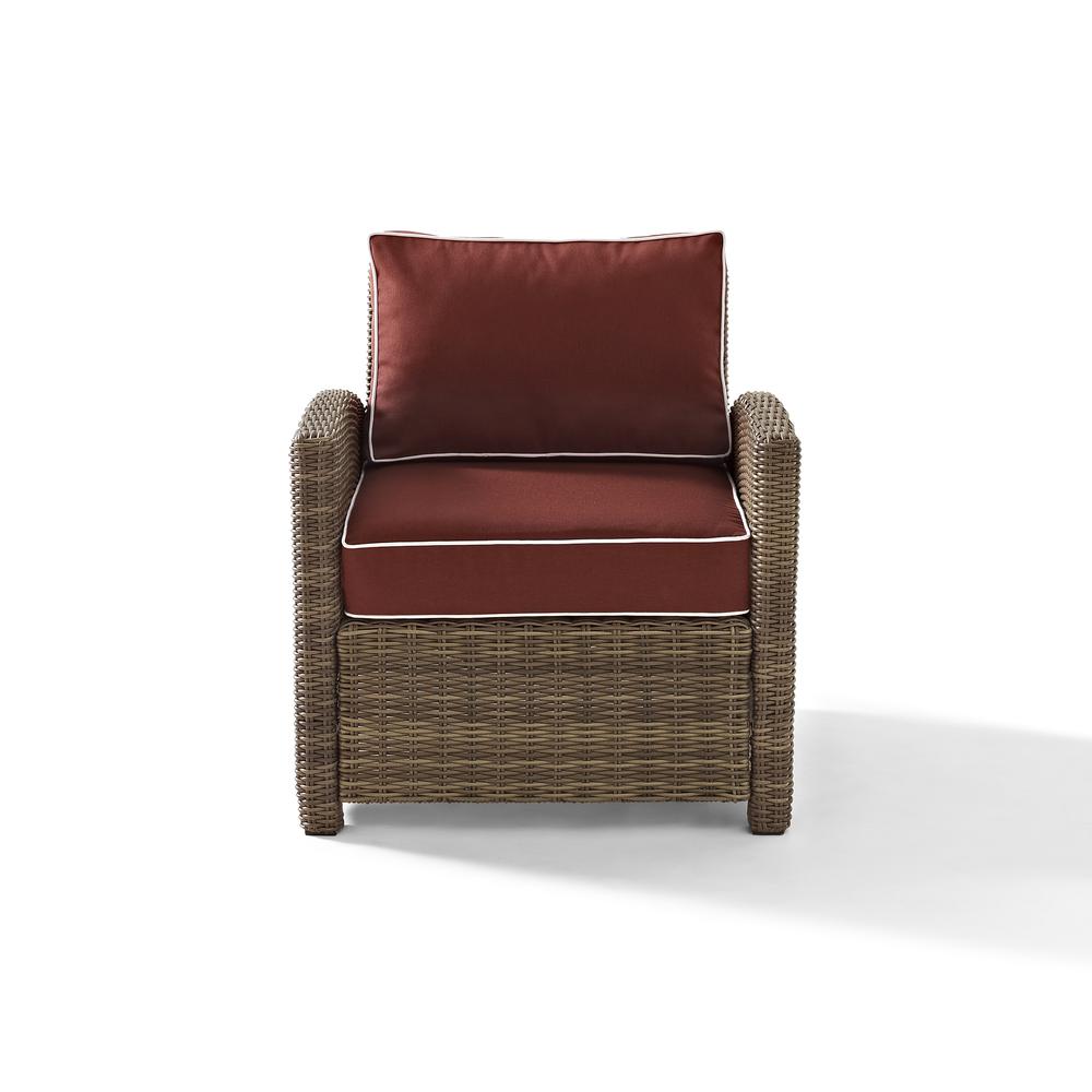 Weathered Brown Outdoor Wicker Arm Chair with Durable Frame. Picture 4
