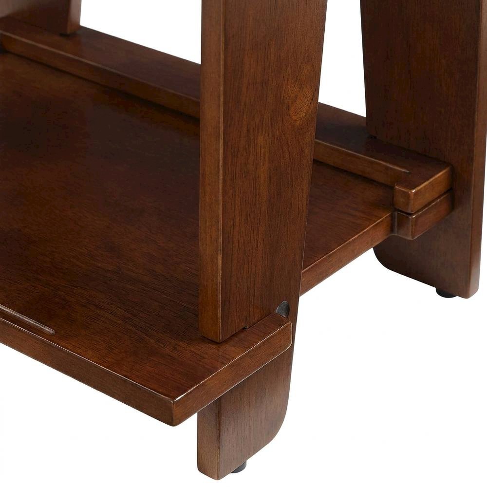 Brown turntable stand with anti-tip hardware and sturdy construction. Picture 6