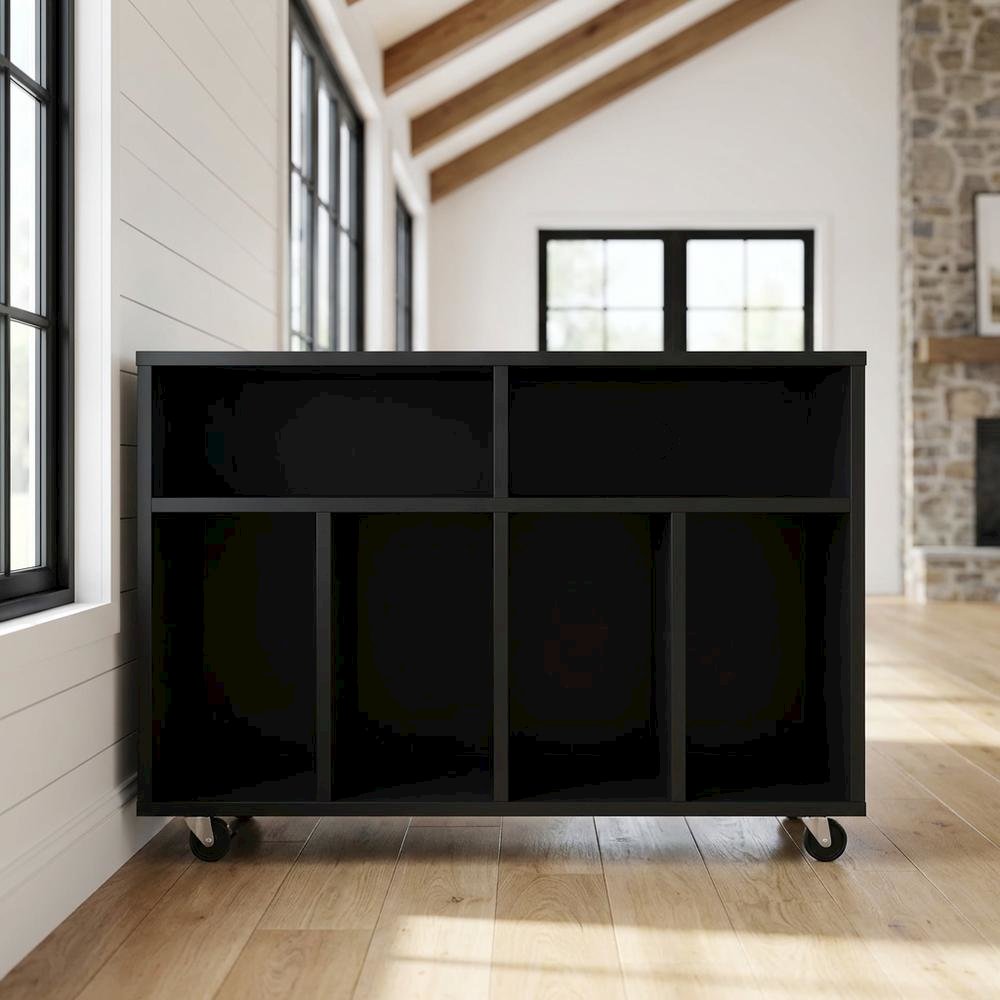Wooden record player stand with vinyl storage and sleek design. Picture 2