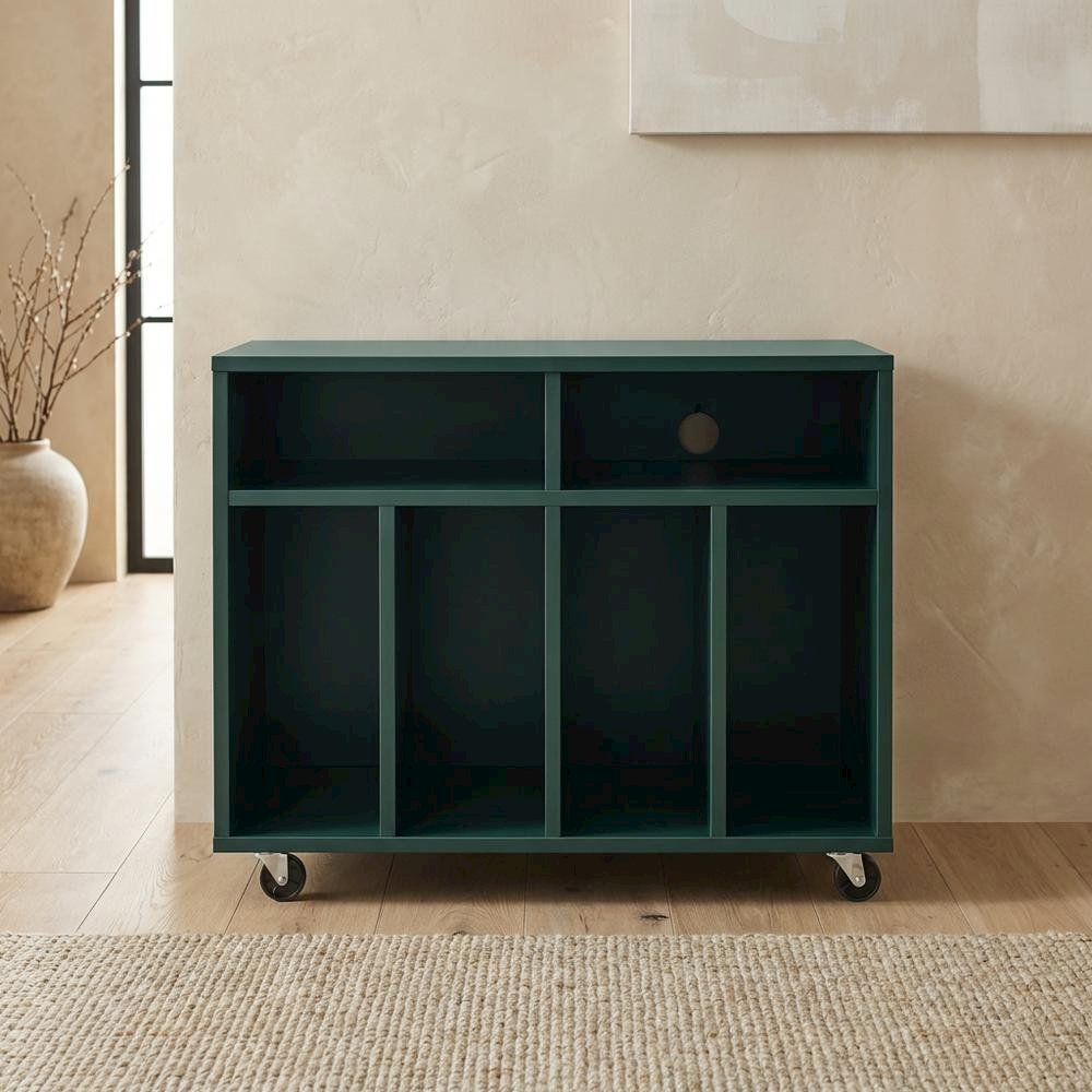 Wooden record player stand with vinyl storage, sturdy design, simple style. Picture 3