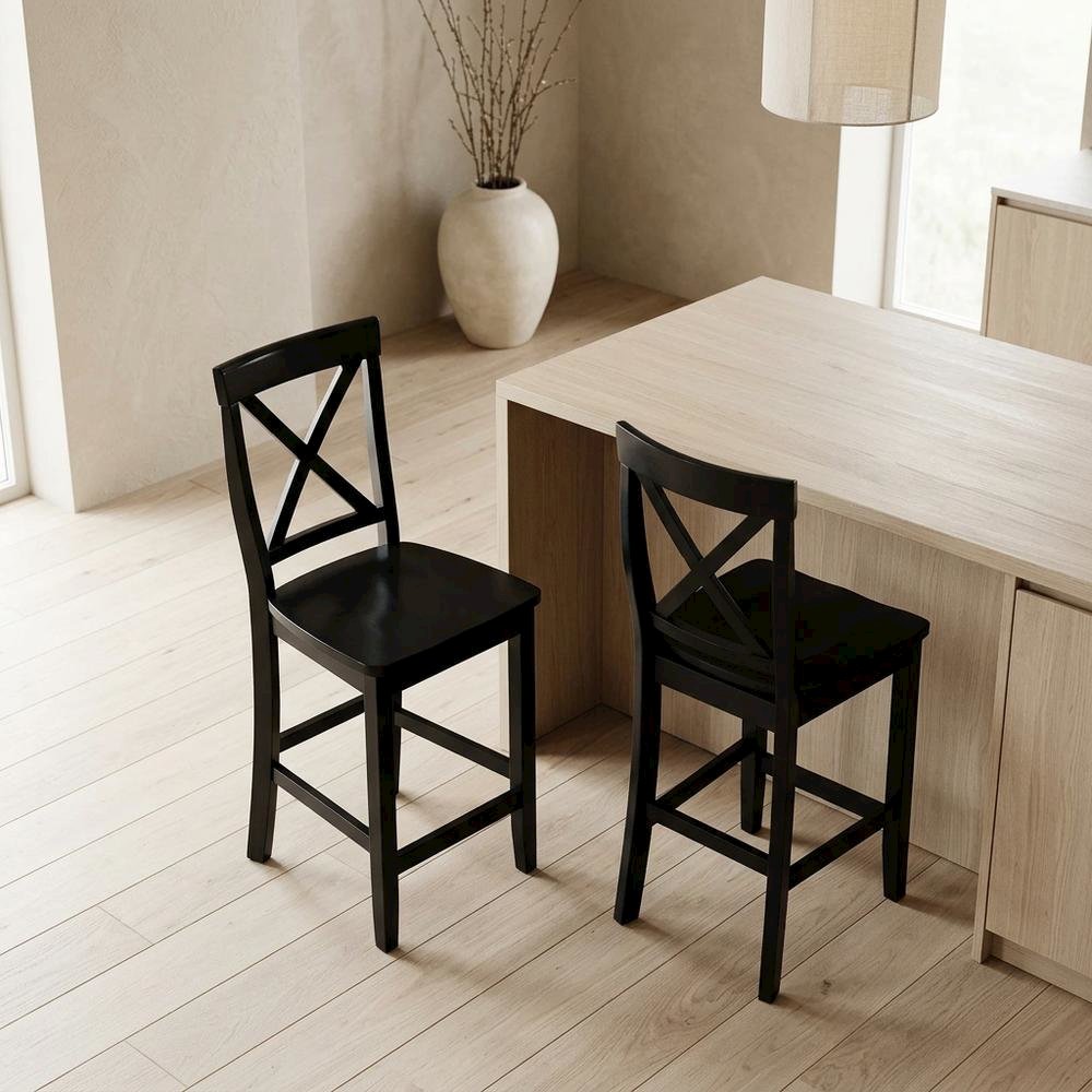 Modern X-Back Counter Height Bar Stool Set, Comfortable & Durable (2 Pack). Picture 2