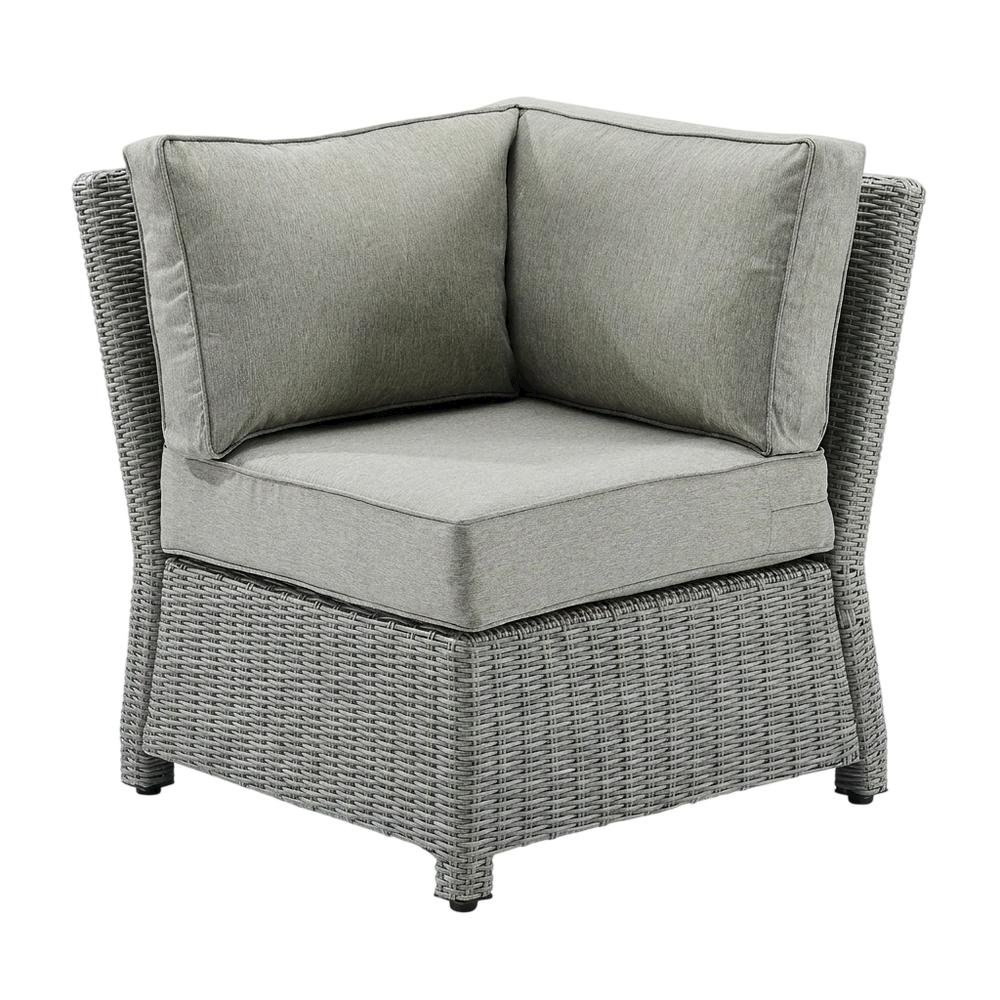 Gray Outdoor Wicker Corner Chair with Weatherproof Design. Picture 1