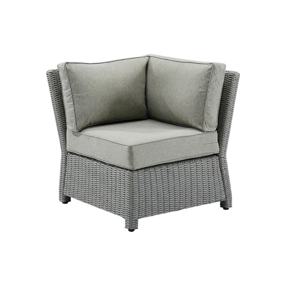 Gray Outdoor Wicker Corner Chair with Weatherproof Design. Picture 4
