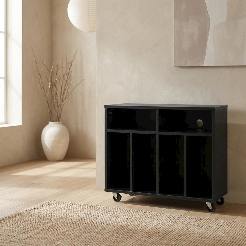 Wooden record player stand with vinyl storage and sleek design. Picture 3
