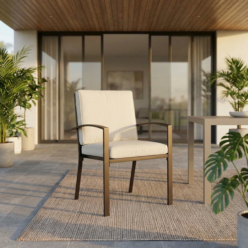 Oatmeal Outdoor Dining Chairs Set with Oil Rubbed Bronze Finish for Patio Use. Picture 3