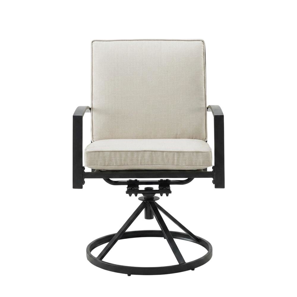 Outdoor Dining Swivel Chair Set in Oatmeal and Oil Rubbed Bronze. Picture 4