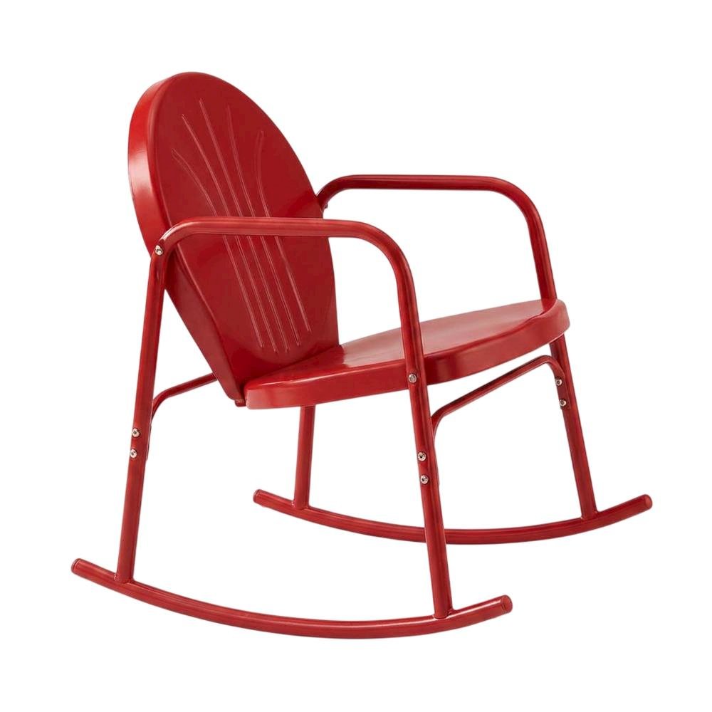 Bright Red Gloss Rocking Chair Set with Comfortable Armrests and Durable Build. Picture 4