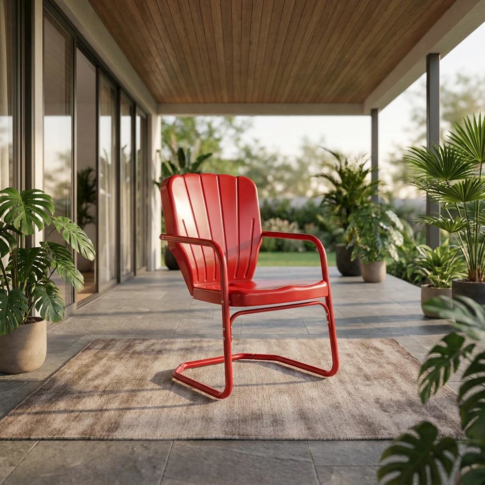 Red outdoor chair set with sturdy build and comfortable seating. Picture 3