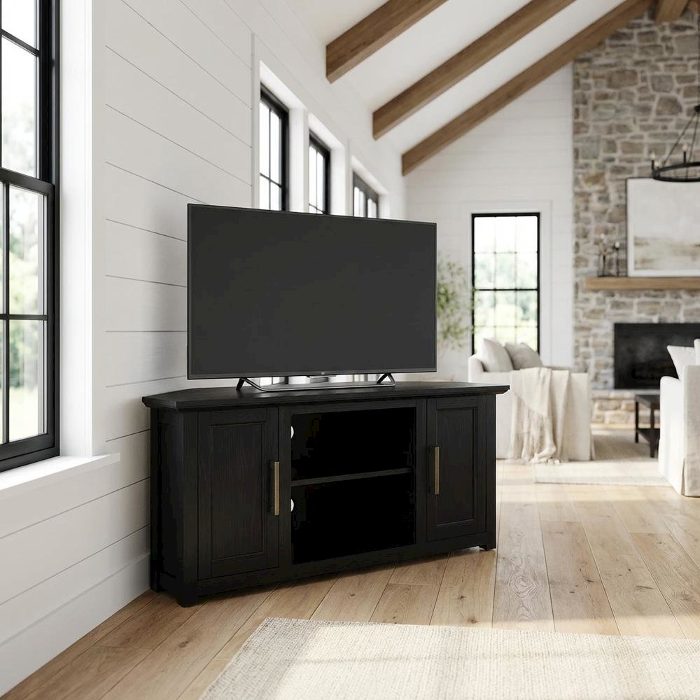 Corner TV stand for 50+ inch TVs with sturdy construction and sleek design. Picture 2