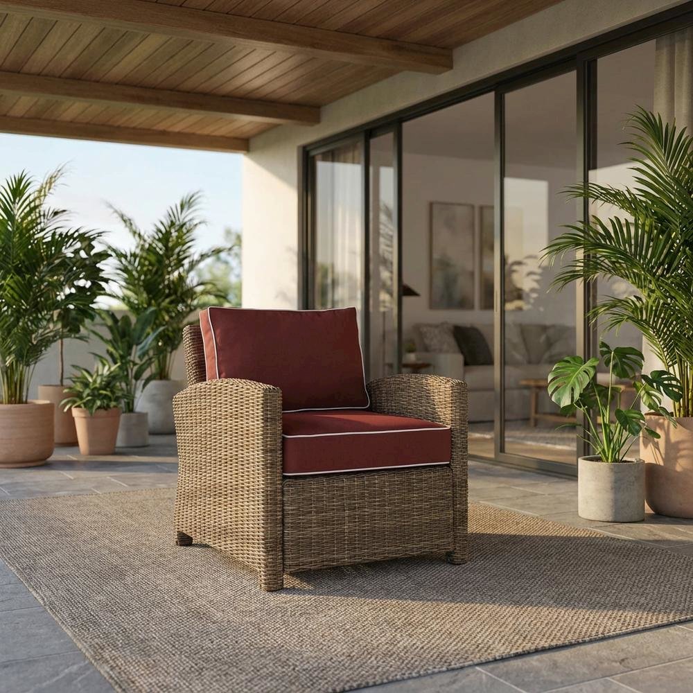 Weathered Brown Outdoor Wicker Arm Chair with Durable Frame. Picture 2