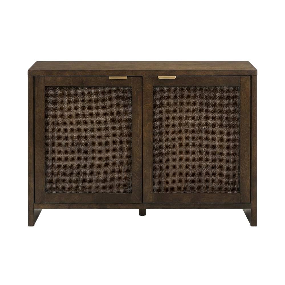 Brown Record Player Cabinet with Wicker Accents, Vinyl Storage. Picture 4