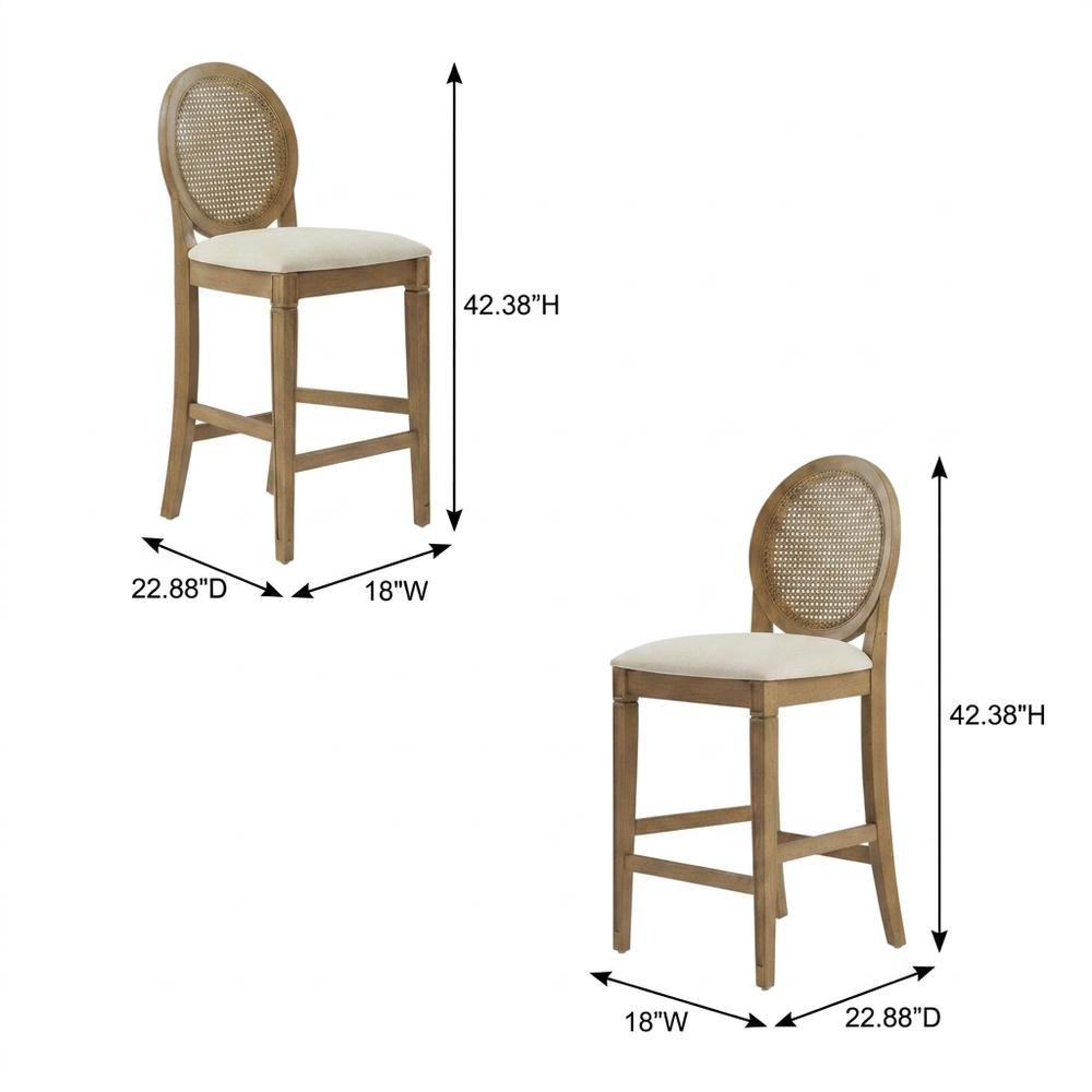 Cane-Back Counter Stool Set with Stylish Design and Durable Frame. Picture 6
