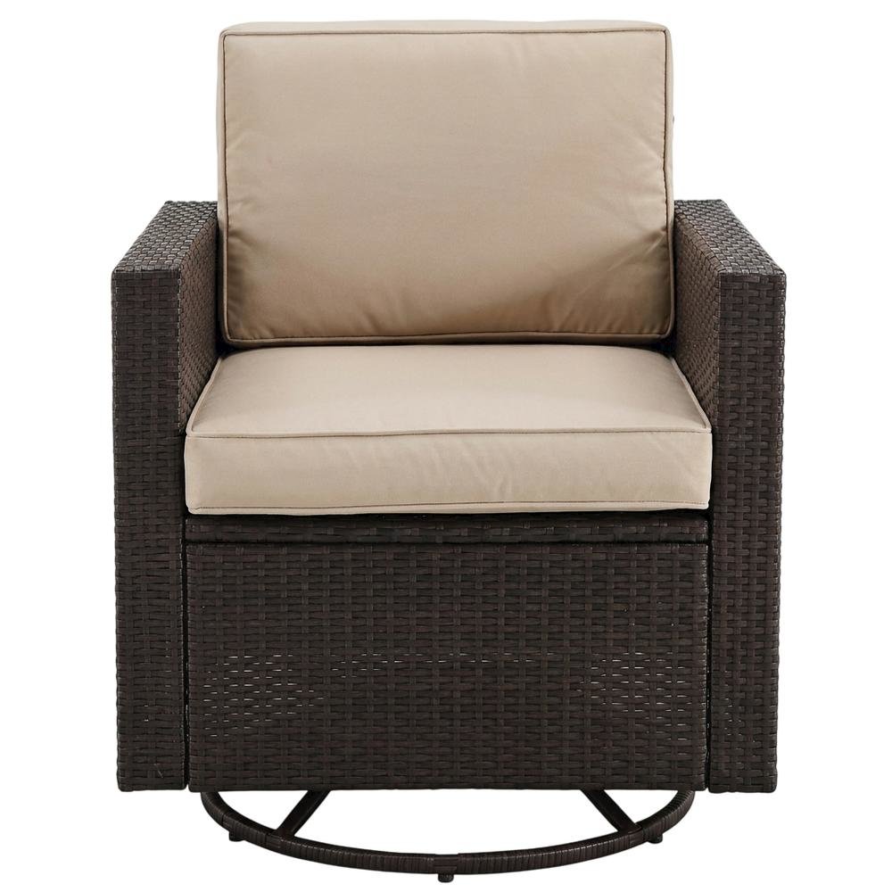 Sand/Brown Wicker Outdoor Swivel Rocker Chair with Cushions. Picture 4