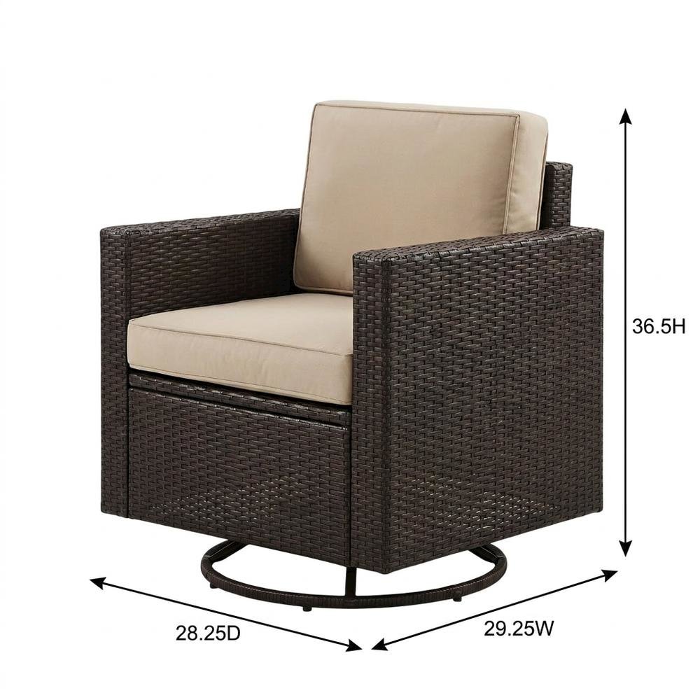 Sand/Brown Wicker Outdoor Swivel Rocker Chair with Cushions. Picture 7