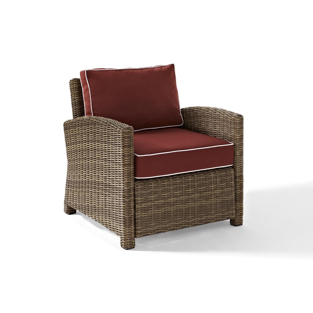Weathered Brown Outdoor Wicker Arm Chair with Durable Frame. Picture 1