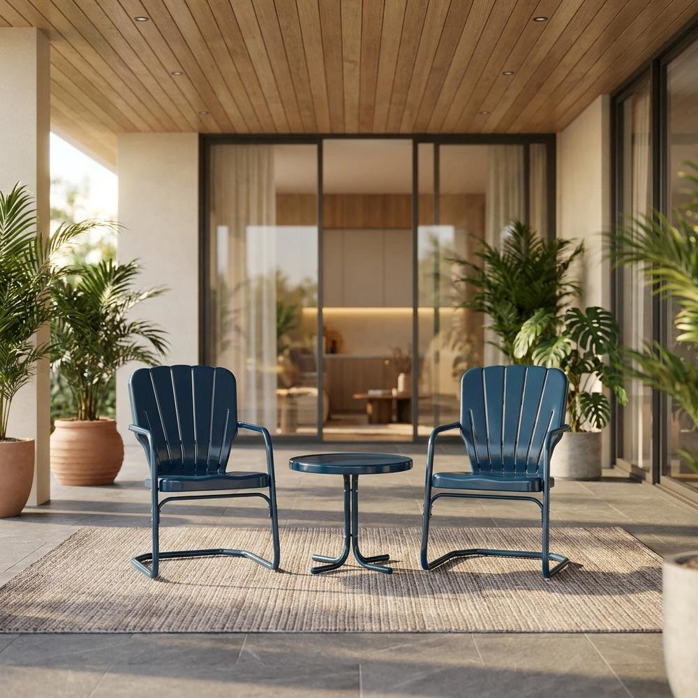 Navy Outdoor Chat Set with 2 Chairs and Side Table for Cozy Relaxing. Picture 2