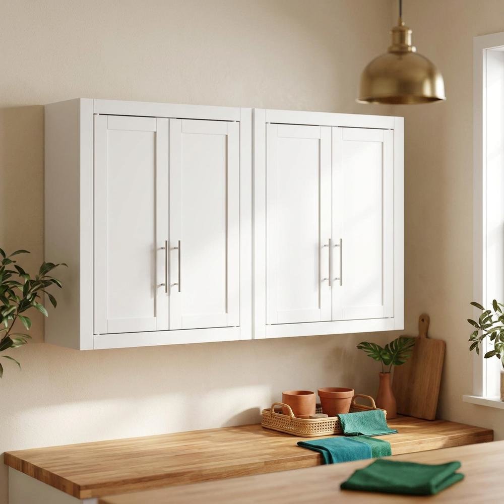 White 2-Piece Wall Kitchen Cabinet Set, MDF Birch Veneer Mounted. Picture 2