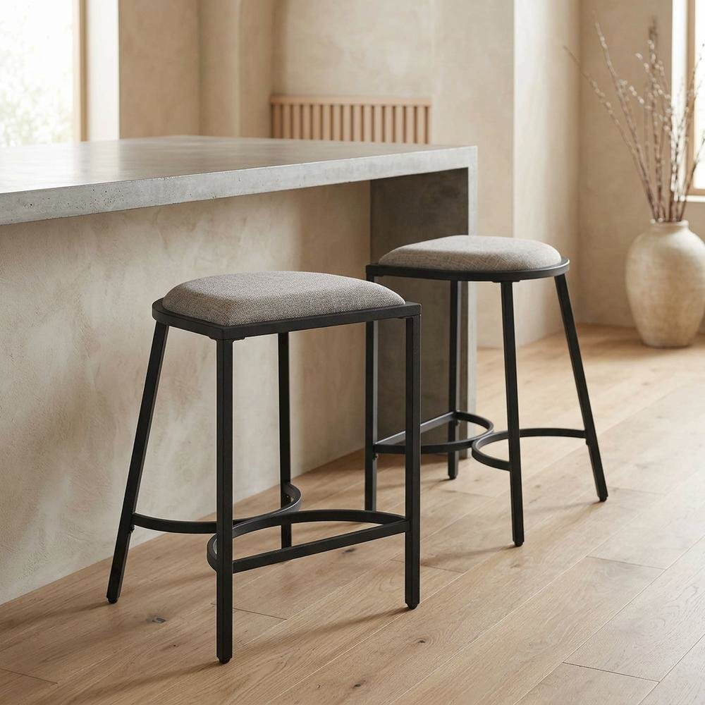 Counter Height Bar Stool Set with Plush Upholstery and Wooden Legs. Picture 2