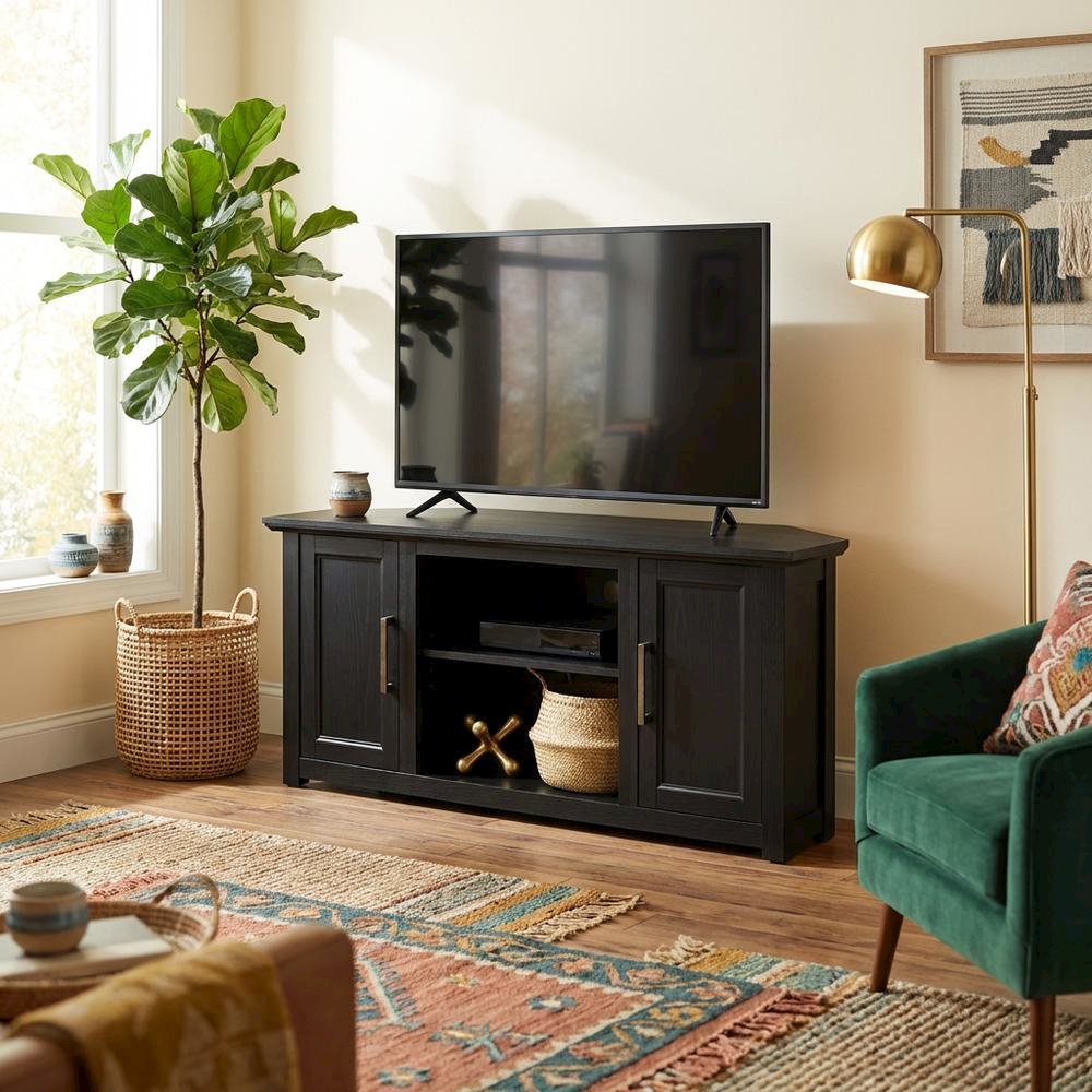 Corner TV stand for 50+ inch TVs with sturdy construction and sleek design. Picture 3