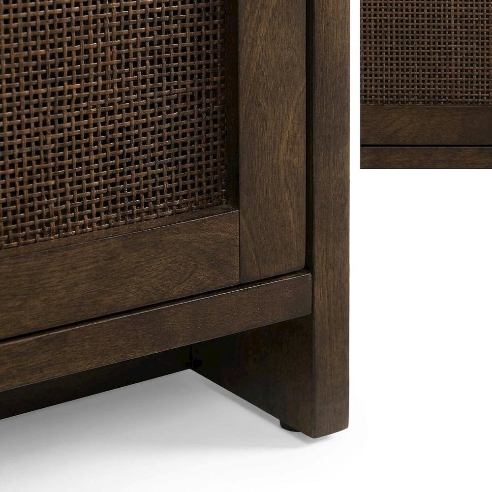 Brown Record Player Cabinet with Wicker Accents, Vinyl Storage. Picture 5