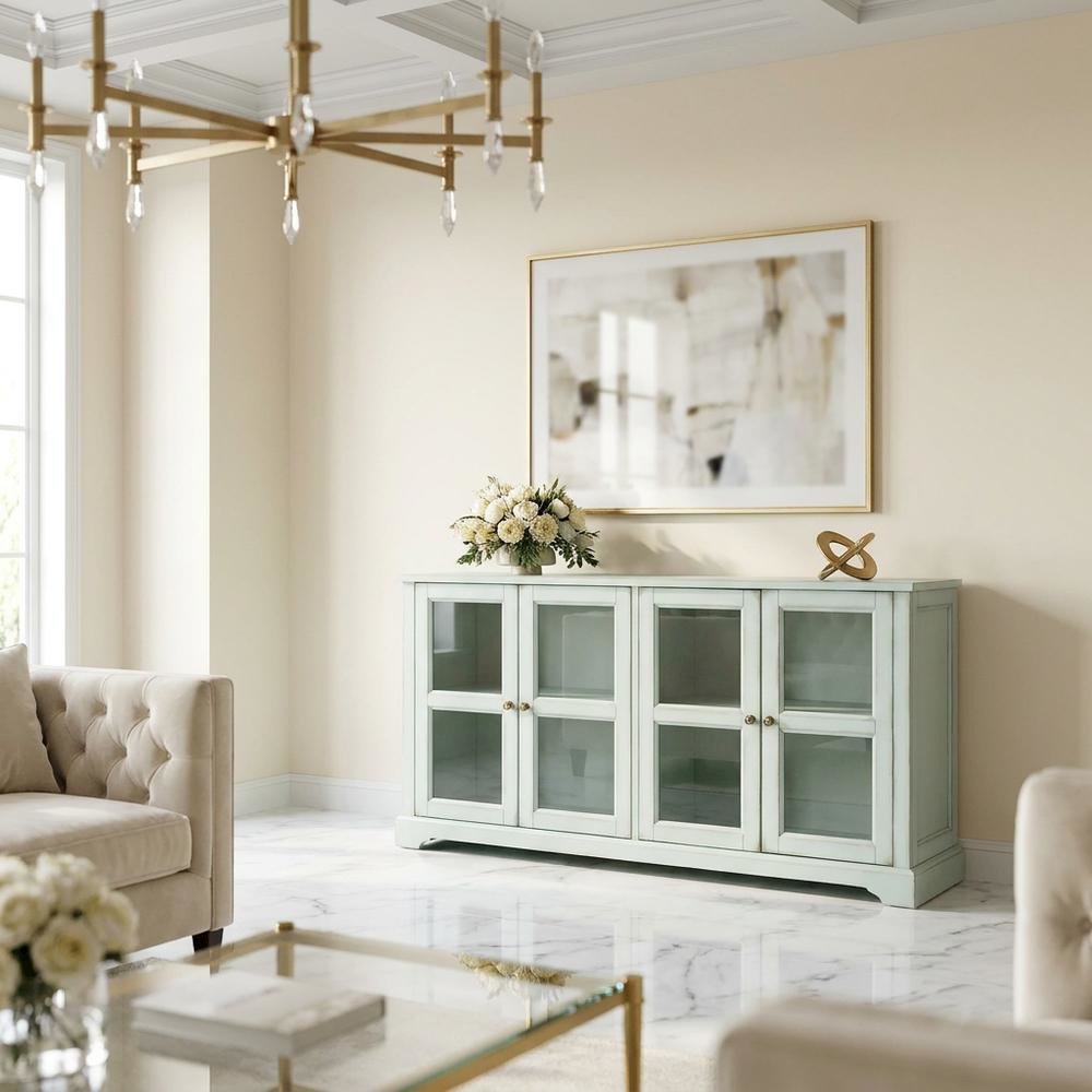 Glass Door Sideboard with Anti-Tip Mechanism and ample storage. Picture 3