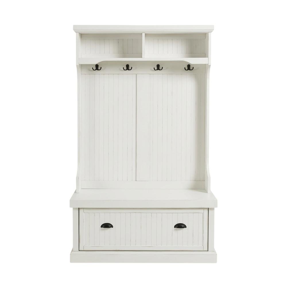 Distressed White Hall Tree with Anti-Tip Hardware and Sturdy Construction. Picture 4