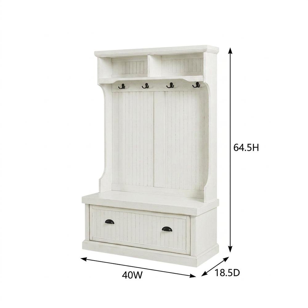 Distressed White Hall Tree with Anti-Tip Hardware and Sturdy Construction. Picture 7