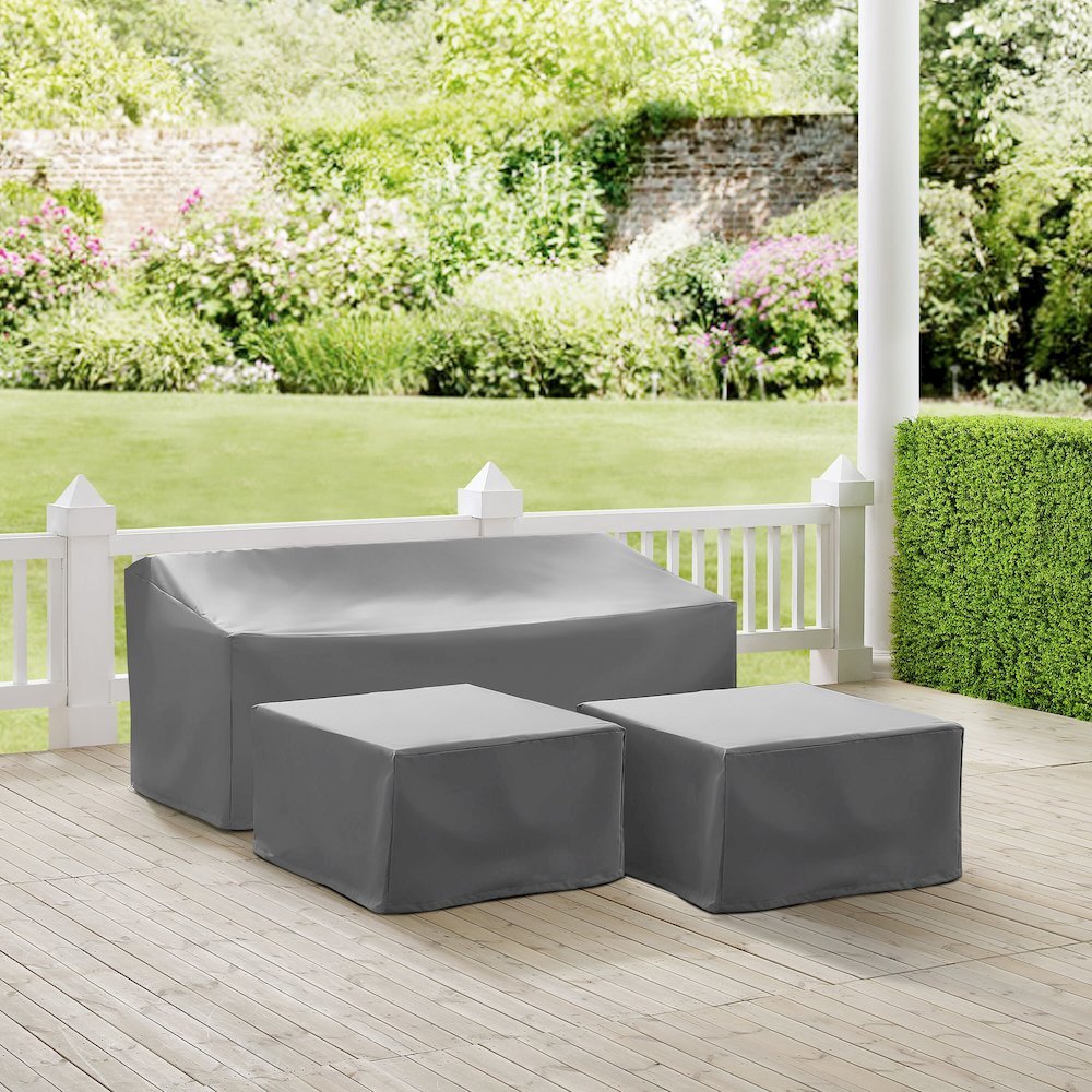 3Pc Outdoor Sectional Furniture Cover Set - Sofa & 2 Square Table/Ottoman. Picture 5