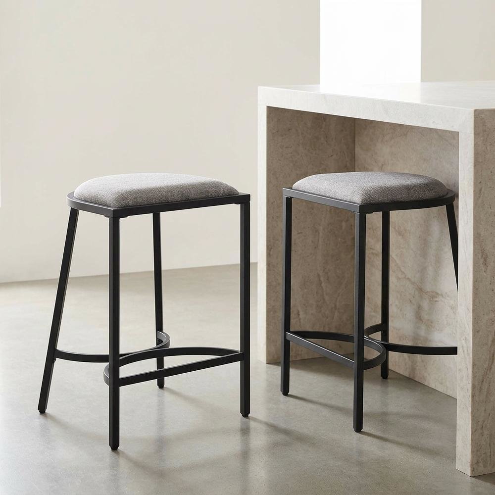Counter Height Bar Stool Set with Plush Upholstery and Wooden Legs. Picture 5
