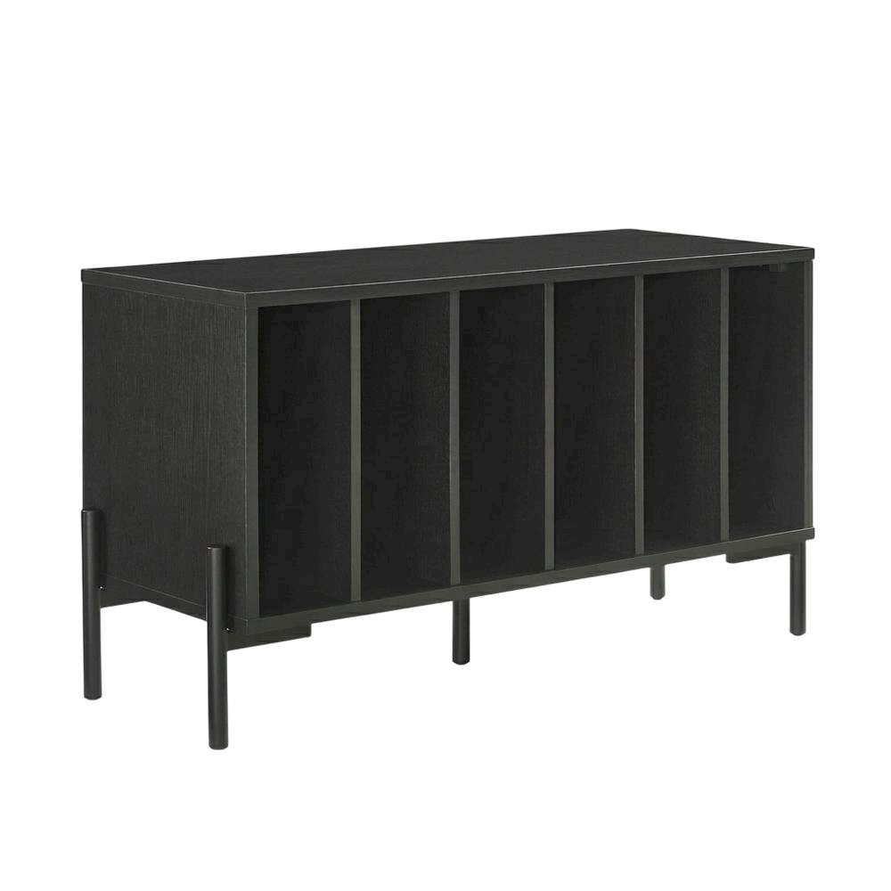 Wooden record player stand with vinyl storage, modern entertainment center. Picture 1