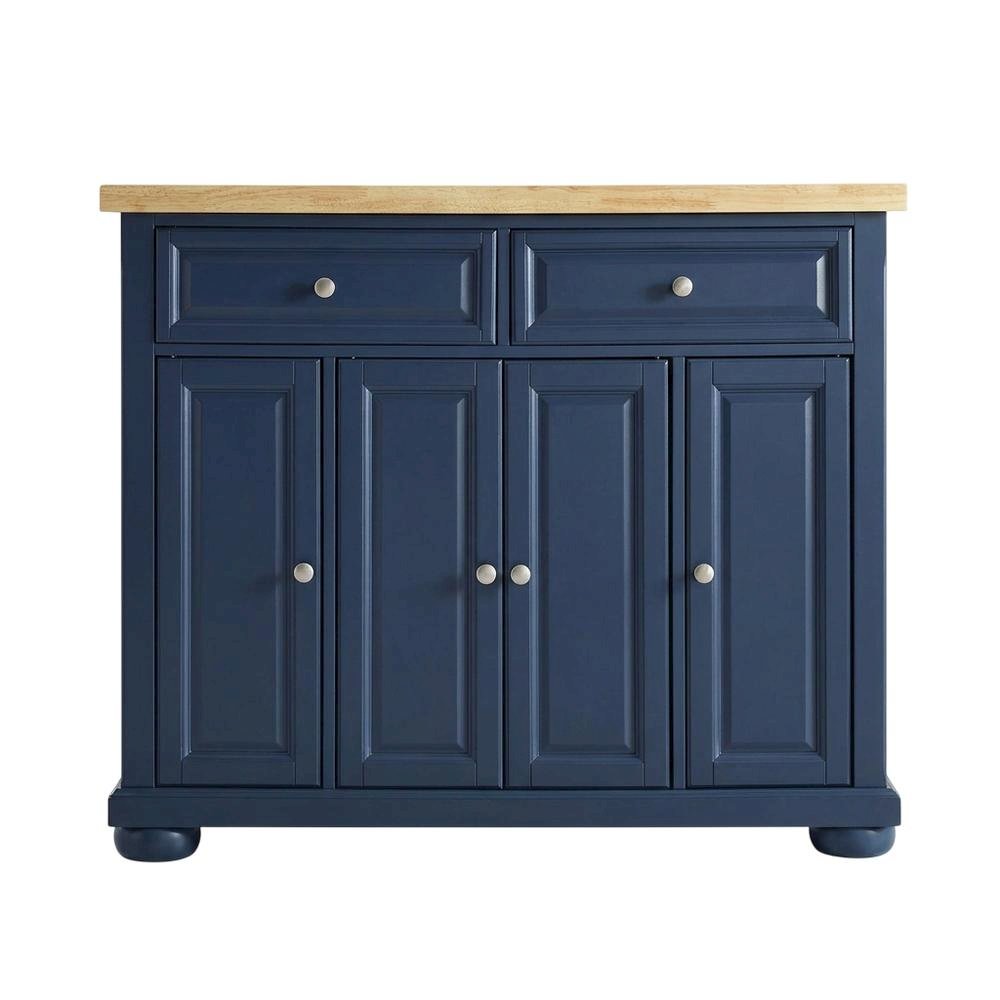 Navy Kitchen Island with Anti-Tip Feature and Natural Accent Finish. Picture 1